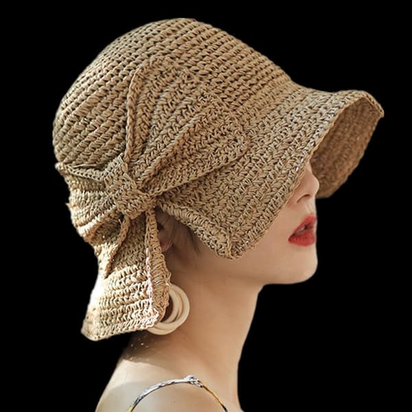 Khaki Dam Bred Packbar Strandhatt Dam Sommarhatt Med Rosett