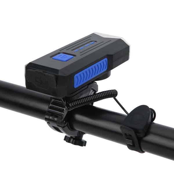 Bicycle Headlight USB Rechargeable Night Riding Waterproof Bike Front Light with Horn Blue