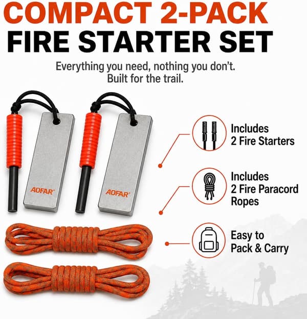 Magnesium Fire Starter 2-pak, Vandring, Jagt og Backpacking -