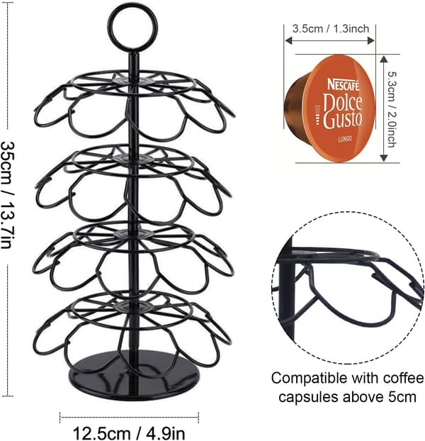 Kaffe Kapselholder Kapseldispenser Roterende Display Stativ til 36 Kapsler, Podholder Opbevaringshylder, 360 Grader Roterbar