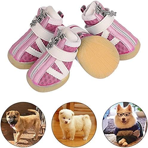 Dog Shoes, 4 Pcs Reflective Non-Slip Protective Boots with Ad