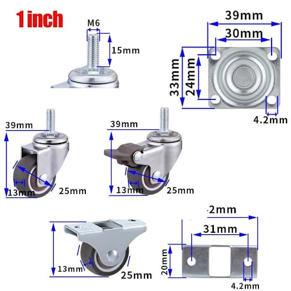 4 st Möbelhjul Svängbara Hjul 1 tum 4-pack