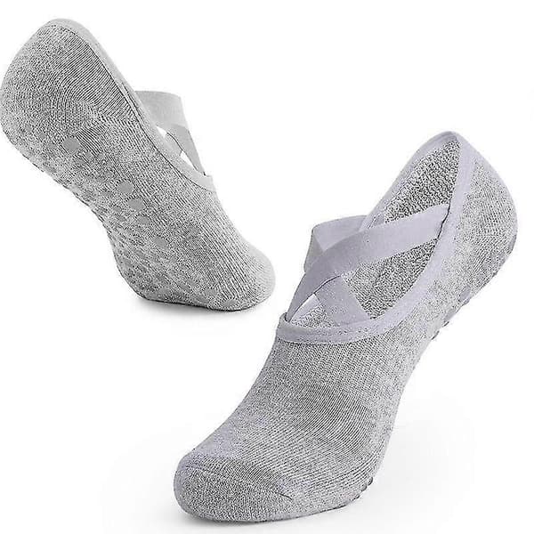 5 par Pilates halkfria yogastrumpor 5-pack - lila + ljusgrå + grön + aprikos + rosa