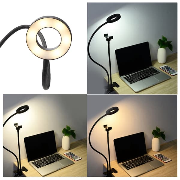 USB Powered Adjustable LED Fill Light Photography Lamp Phone Holder for Live Streaming Black