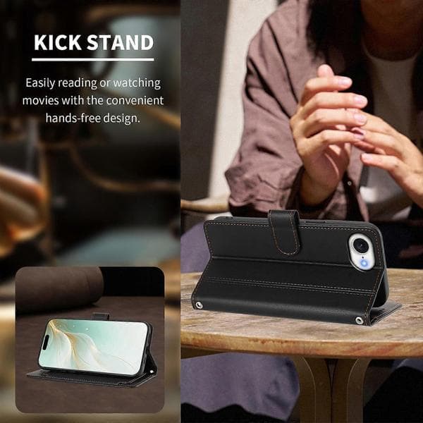 Kompatibel med iPhone 16e / iPhone 17e Etui 9 Kortpladser PU Læder Flip Pung Etui med Håndrem