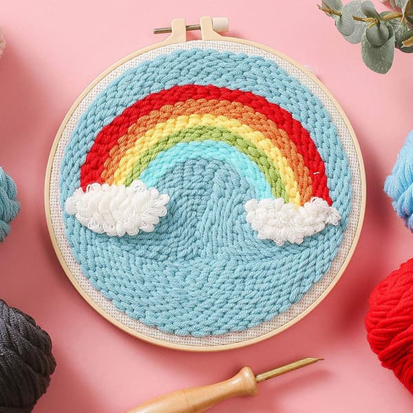Broderisæt til voksne, broderi med punch, nemt håndværk, broderisæt (regnbue)