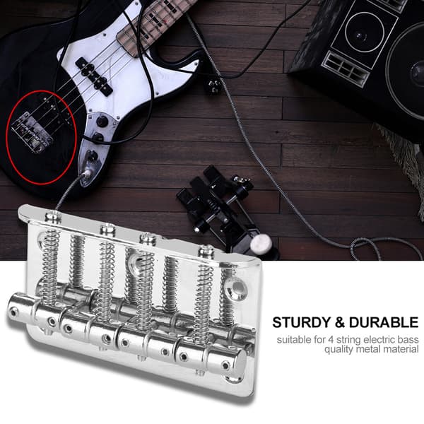 4 Saddle Hardtail 80mm Metal Tailpiece Electric Bass Bridge Replacement Accessory (Silver)