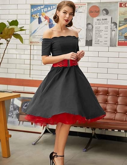 50-luvun alushame Rockabilly-mekko tyllitylli naisille punainen punainen punainen L Red L