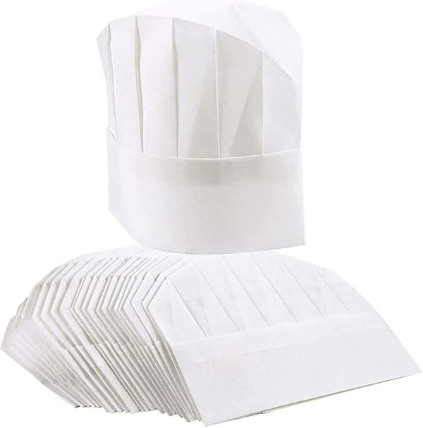 20-pack Paper Chef Hats for Kids, Adults, Adjustable White Kitchen Hood Bulk Pack