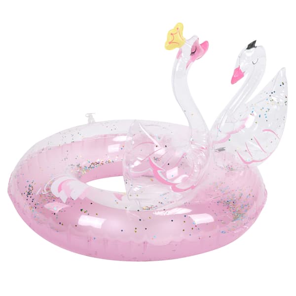 Barn Dobbel Svane Badering Oppblåsbar Glitter Basseng PVC Flytering Rosa 60