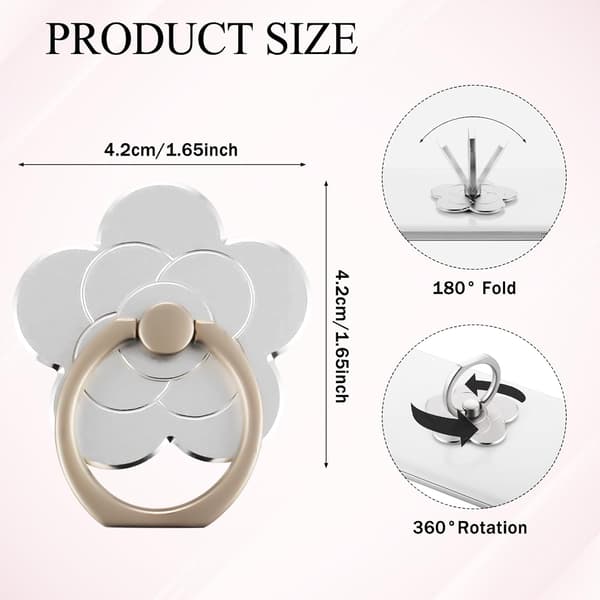 2 Pieces Cell Phone Ring Holder, Flower Shaped Ring Holder, Universal Metal Fitting, Suitable for Smartphones (Silver)