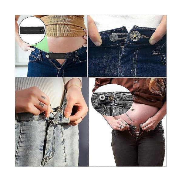Knappforlenger for Jeans, 6 Størrelser Bukser Knapp Midjeforlenger, Fleksibel Justerbar Elastisk Midje