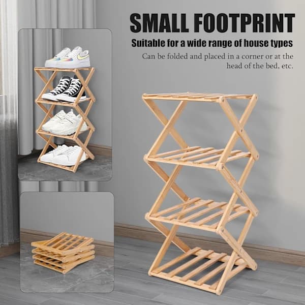 Small Vertical Shoe Rack, Portable Foldable Shoe Rack with 4 Shelves, Freestanding Shoe Rack No Installation