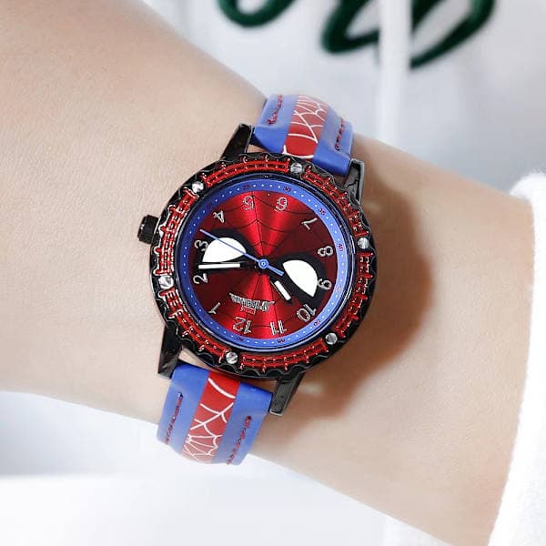 Spiderman Lysende Vandtæt Analog Ur Børnefødselsdagsgave Blå til Rød Rem Blue to red band