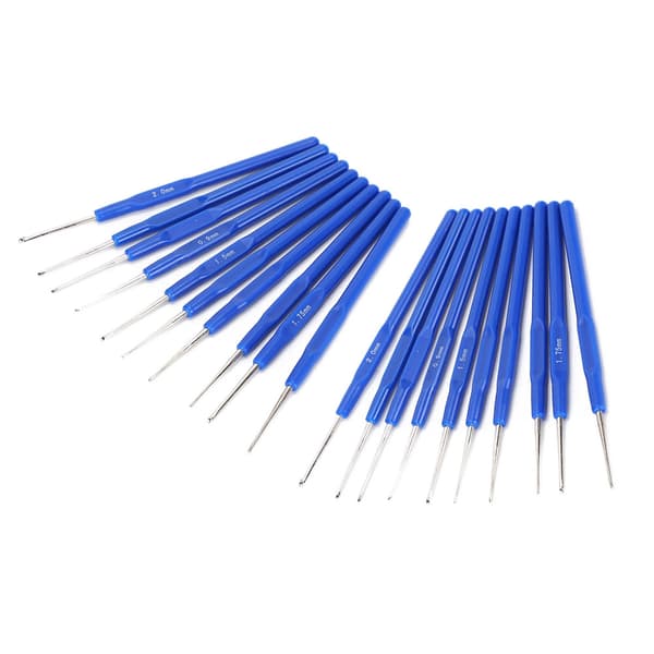 20 Pcs Crochet Hook Sweater Needle Blue Handle Yarn Weave Craft Knitting Tool Sewing Supplies