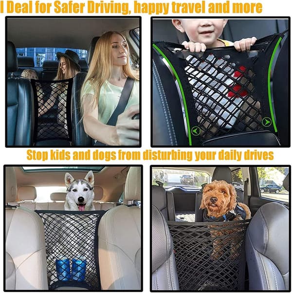 Easy-to-Install Adjustable Polyester Dog Car Barrier - Pet Safety Net with Mesh Storage for Cars & SUVs