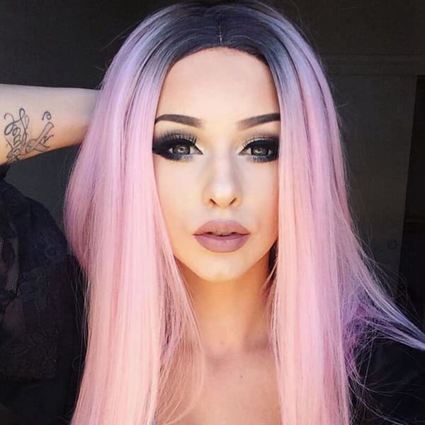 Sort Rosa Gradient Lang Paryk DIY Glat Letvægtsparyk Tilbehør til Daglig Makeup Pink
