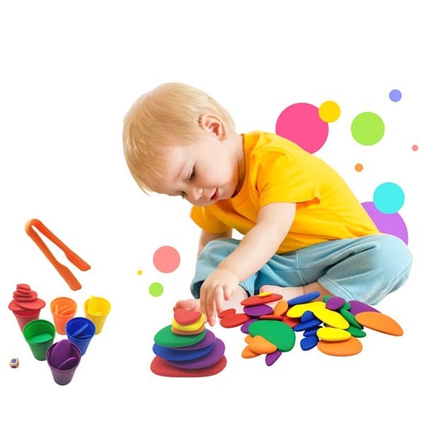 70 st/set Rainbow Stones Early Math Learning Toys Sorting and Stacking Stones Kids Activity Set Sensory Toy