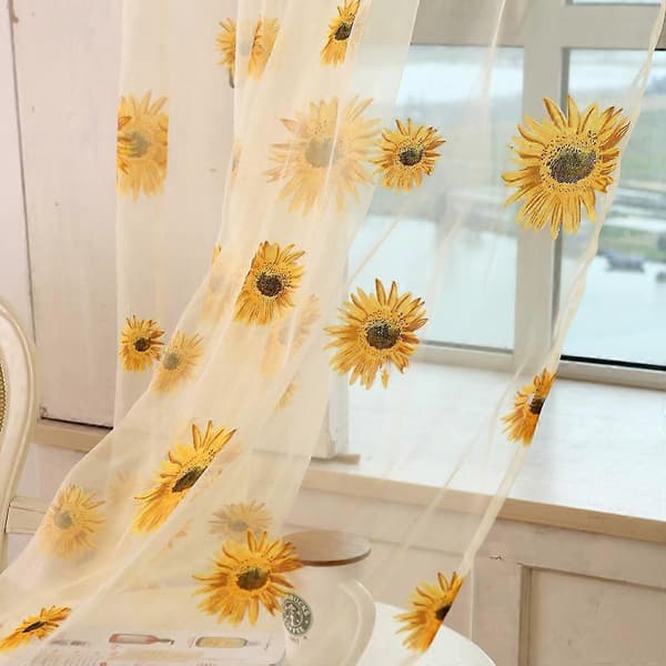 Premium Voile Kanalgardiner med Solrosmønster for Barnerom Gule