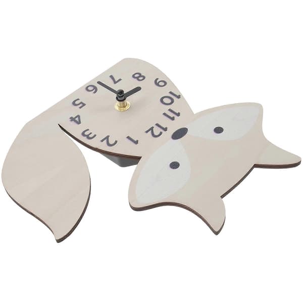 Household Wall Clock Cute Fox Shaped Clock Office Wooden Wall Clock Without Battery