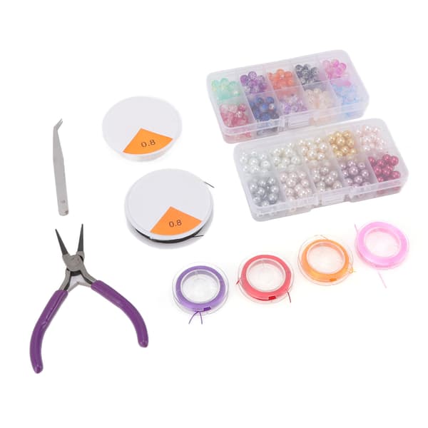 DIY Jewelry Making Kit Pliers Artificial Beads Glass Colorful Beads Elastic Thread Jewelry Making Set with Box