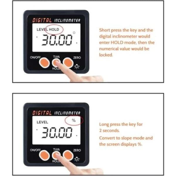 TS-Digital Inclinometer 0–360° - Electronic Protractor - Aluminum Alloy Shell - Digital Angle Gauge - Magnetic Base (Cordless) I