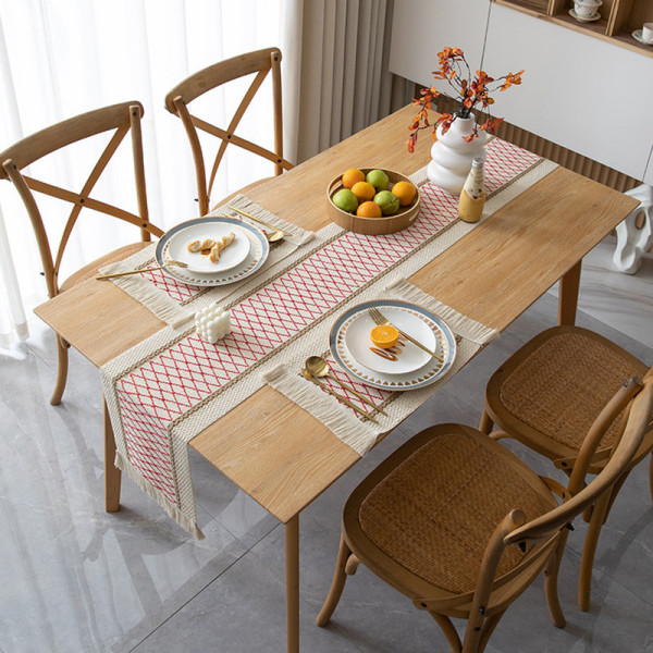 Handgjorda Boho bordstabletter Set med 2 Naturlig bomull Macrame Dekor och Farmhouse Style för matbord kök B