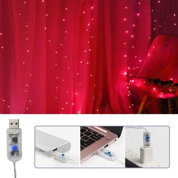 3 m 300 LED-verhoketju jouluvalot (Punainen)