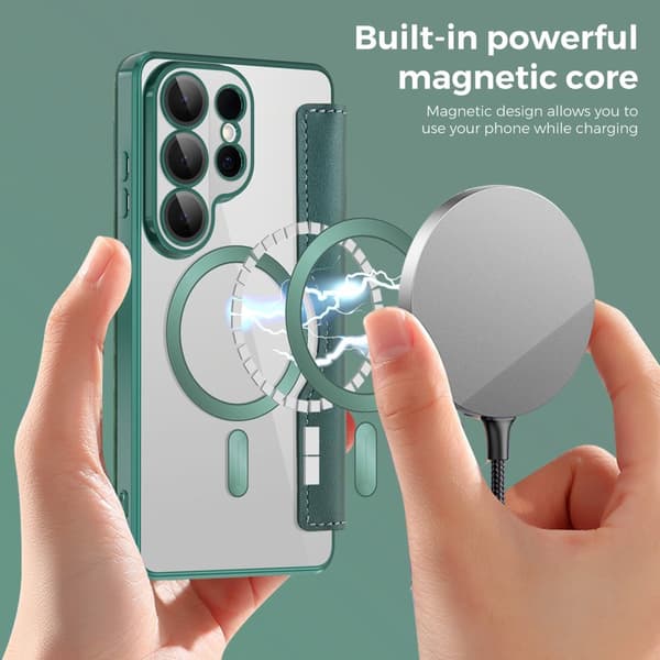 Mobilskal för Samsung Galaxy S26 Ultra Magnetiskt Konstläder - Mörkgrön