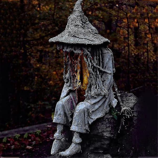 Witch Garden Lamp Halloween Decorations Witch Ghost Statue Solar Lamp Garden Sculpture Waterproof