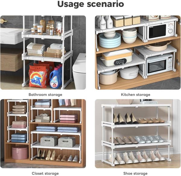Kitchen Shelf Telescopic Storage Shelf Extendable Wardrobe Shelf Multifunctional Storage Shelf White