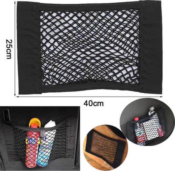 Bagagerumsorganisator 25 x 40 cm | selvklæbende opbevaringsnet | elastisk | sæt med 2 | sort