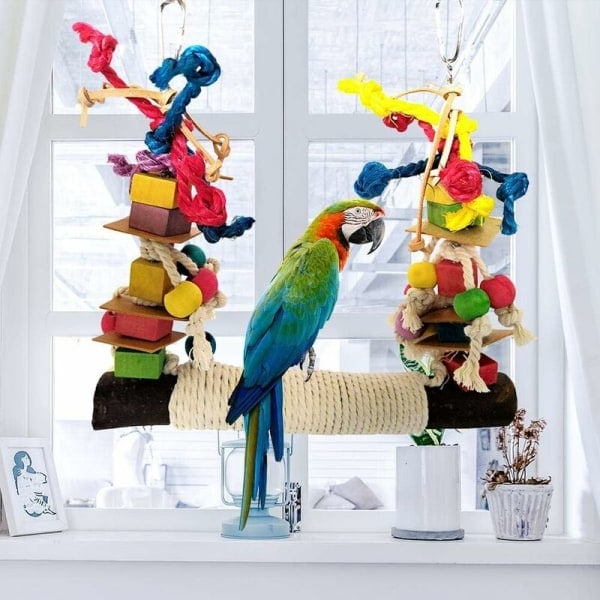 Suuri papukaija-keinu, lintukeinu, papukaija-lelu, hamppuköysiverkko undulaateille, cockatielsille, undulaateille, aroille, papukaijoille, rakkaudenlinnuille