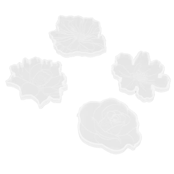 4-pack Coaster Mold 4 Different Styles Flower Design Silicone Mold for Making Decorations