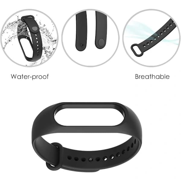 2-pack Silicone Straps Compatible with Xiaomi Mi Band 3/4, Adjustable Colorful Replacement Soft Sport Watch Straps Black