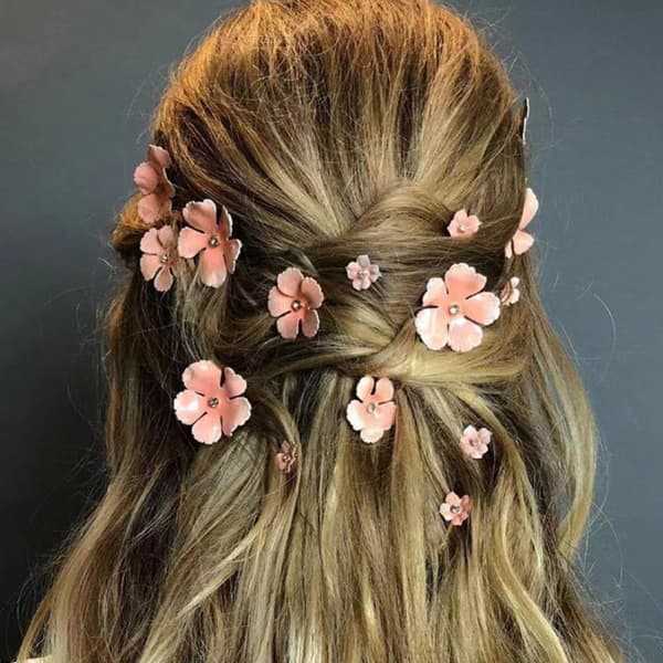 5 eleganta hårklämmor med blommigt tryck i zinklegering och ABS, rosa håraccessoar för brudar till bröllopsfest, charmig design för tillfällen -