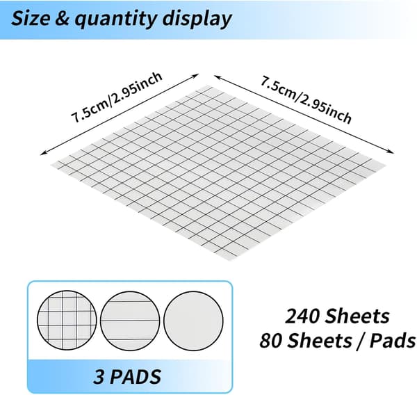 3-pack Post-it lappar 7,6 x 7,6 cm Estetiska Rutnät Söta Neutrala Post-it lappar Linjerade Memoblock, 80 Ark/Block, vit