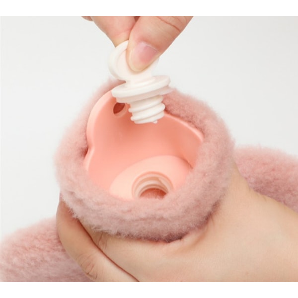 Varmvattenflaska med lock 1L varmvattenflaska med vävt djurlock för sömnlindring mot mag- och ryggsmärtor (lamm) pink