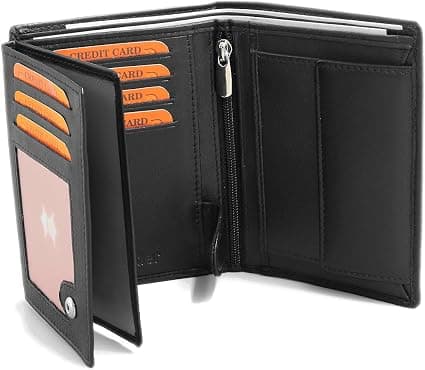 Ægte læderpung til mænd 12,5 x 9,5 x 2 cm RFID-blokering Sort
