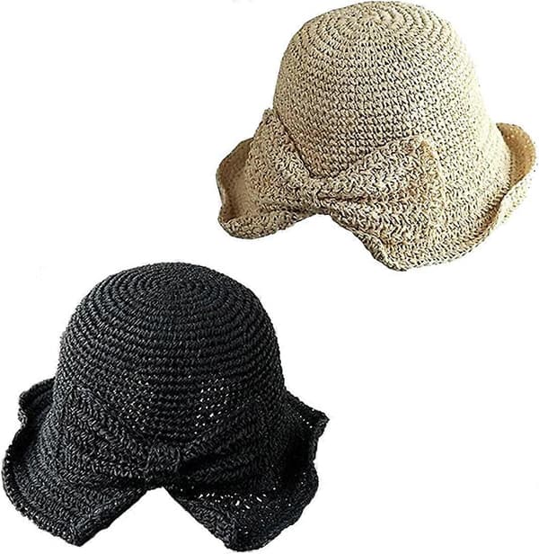 2-pack Vikbar Bredbrättad Floppy Halm Solhatt Sommar Strandhatt för Kvinnor och Flickor
