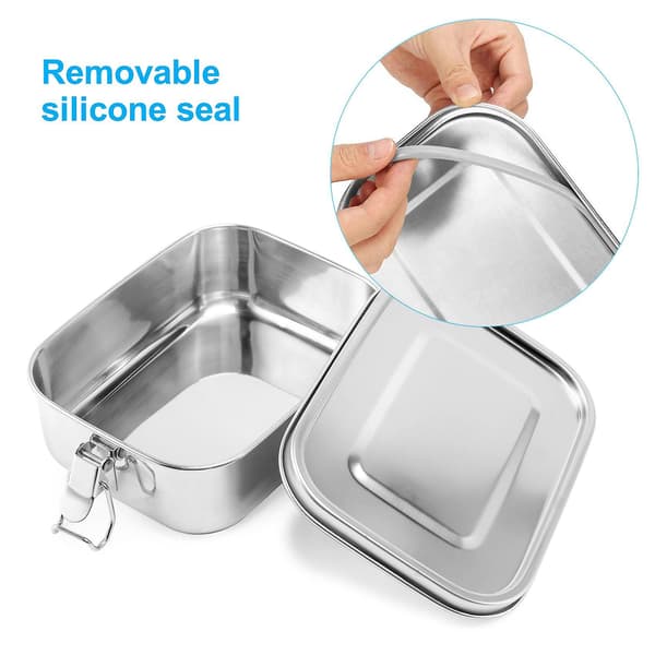 Stainless Steel Lunch Box with Locking Clips and Leak-Proof Design, 800ml Bento Boxes (Silver)