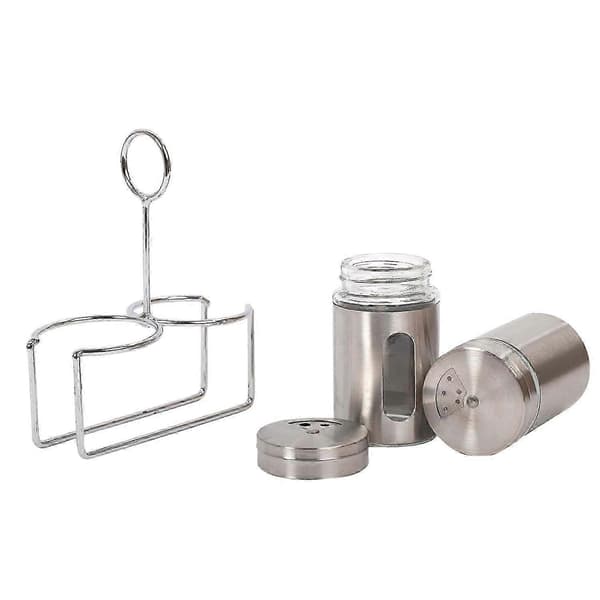 Salt and Pepper Shaker Set, Stainless Steel 2-Piece with Tray, Functional Kitchen Decor, 85ml, 4.9 x 8.4 cm, Silver