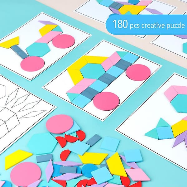 Byggeklods DIY-legetøj til børn med glat overflade Farverig 3d Tangram-4