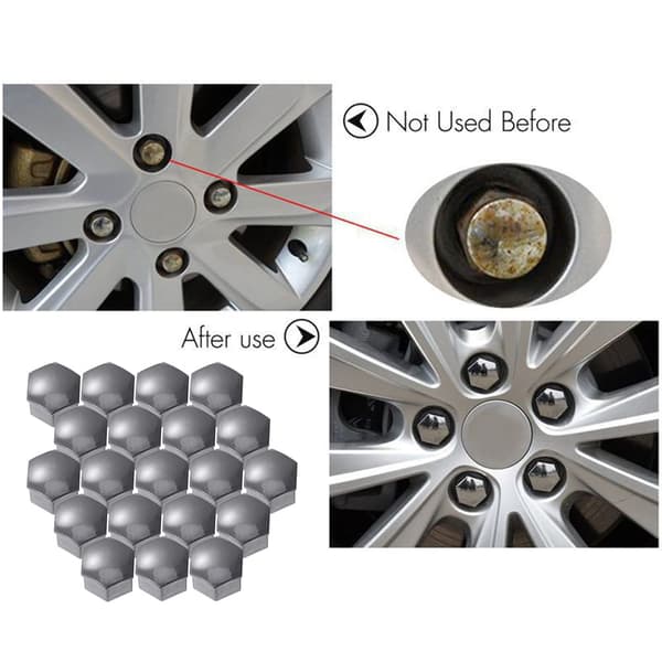 17mm Nut Covers, 20 Pcs 17mm Bolt Nut Caps, Hexagonal Wheel Nut Protective Covers, Universal 17mm Bolt Caps (Grey)