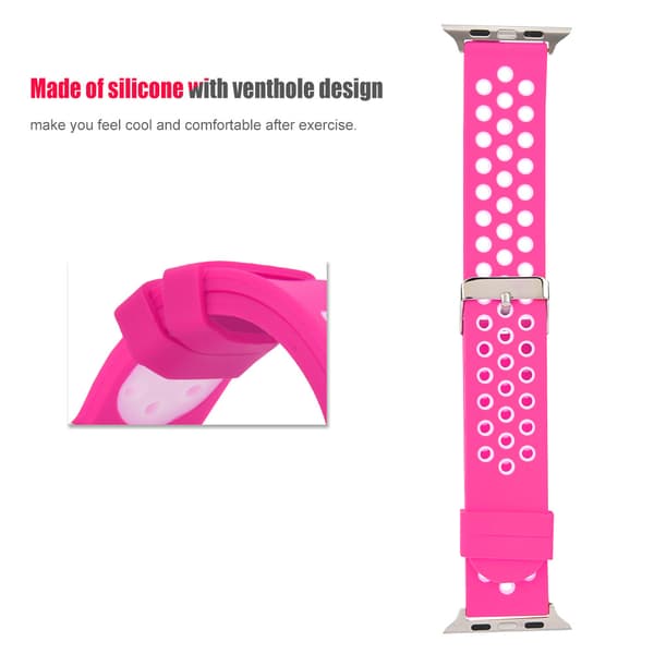Kestävä silikoniranneke kellolle (fluoresoiva pinkki + valkoinen)