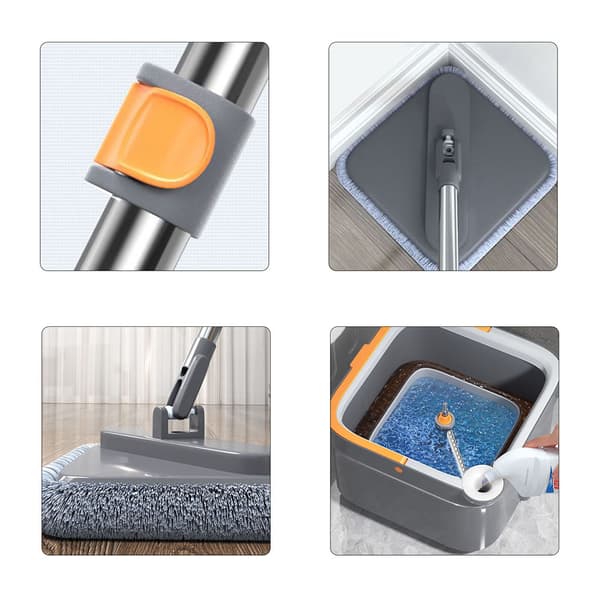 Integrert flatmopp med bøtte Hengbar design Roterende vaskemopp for stue 6 Mop