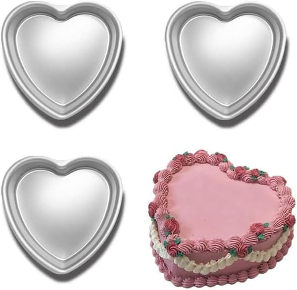 Hjerteformede bageforme - Aluminium bageforme - Valentinsdag, bryllupper, fødselsdage osv. (Sæt med 3 hjerteformede bageforme, 20 x 5 cm)