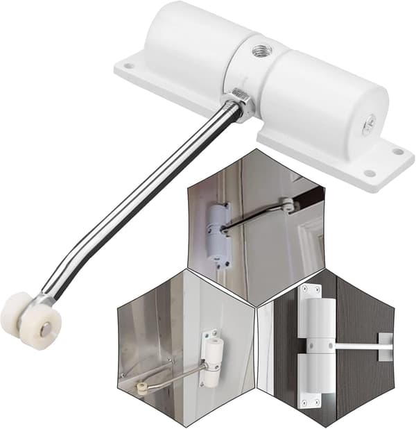 Automatic Spring Door Closer, Adjustable Indoor Door Spring Closer, Silent Automatic Door Closer (White)