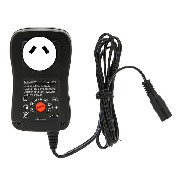 Multifunksjonell 30W universell strømadapter med USB-port, justerbar spenning, strømadapter 100‑240V AU-plugg