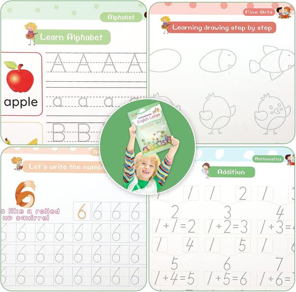 Magic Calligraphy Practice Book, Reusable Magic Pen, Letters and Numbers, Template Design, Pen Control Training, Puzzles, Early Education
